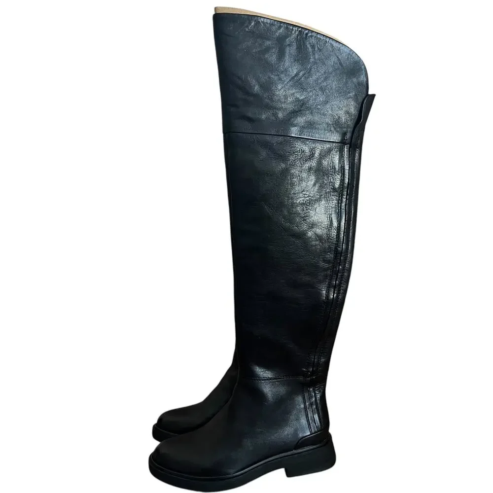Franco Sarto Battina Knee High Black Leather Riding Leather Boots Size 6